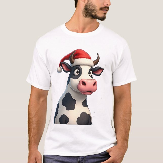 Popkonst Färgrik Ko Jul T-Shirt (1) (Framsida)