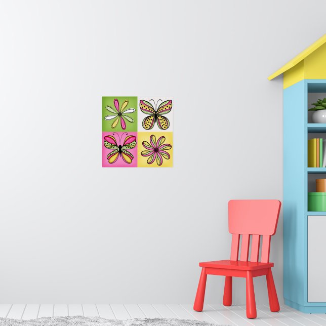 Popkonst Fjärilar och Blommor Poster (Barnkammare 1)