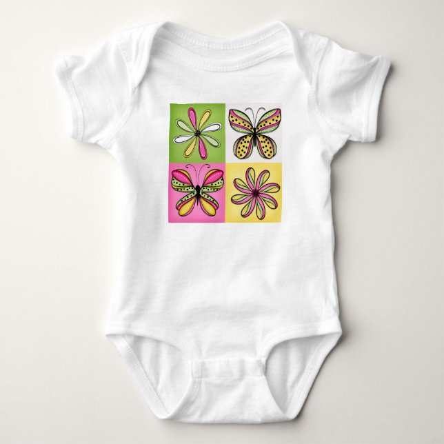Popkonst Fjärilar och Blommor T Shirt (Framsida)