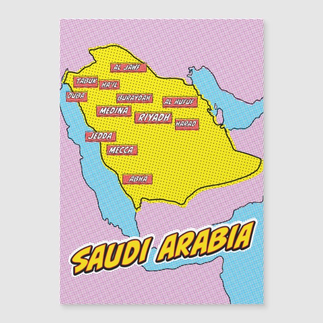 Popkonst illustrerad karta över Saudiarabien (Framsida)