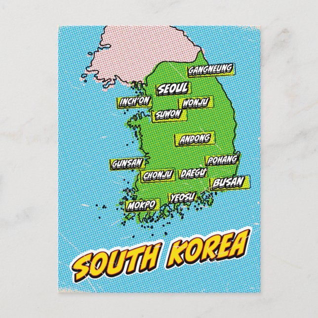 Popkonst Illustrerad Sydkorea karta Vykort (Framsida)