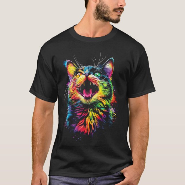 Popkonst Katt Regnbåge T Shirt (Framsida)