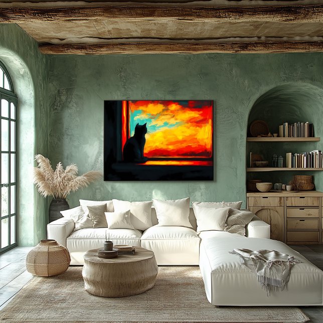 Popkonst Katt vid solnedgång - Utsikt från fönster Poster (Skapare uppladdad)