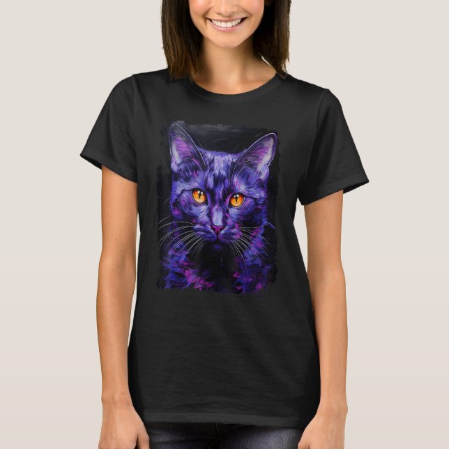 Popkonst Lila Katt T Shirt (Framsida)