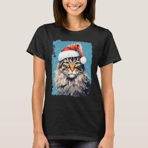 Popkonst Maine Coon Katt Jul Blå T Shirt