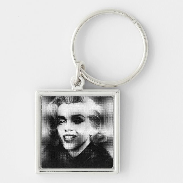 Popkonst Marilyn Fyrkantig Silverfärgad Nyckelring (Framsidan)