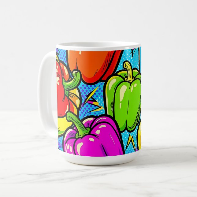 Popkonst Mönster Paprikor Kaffemugg (Framsida vänster)
