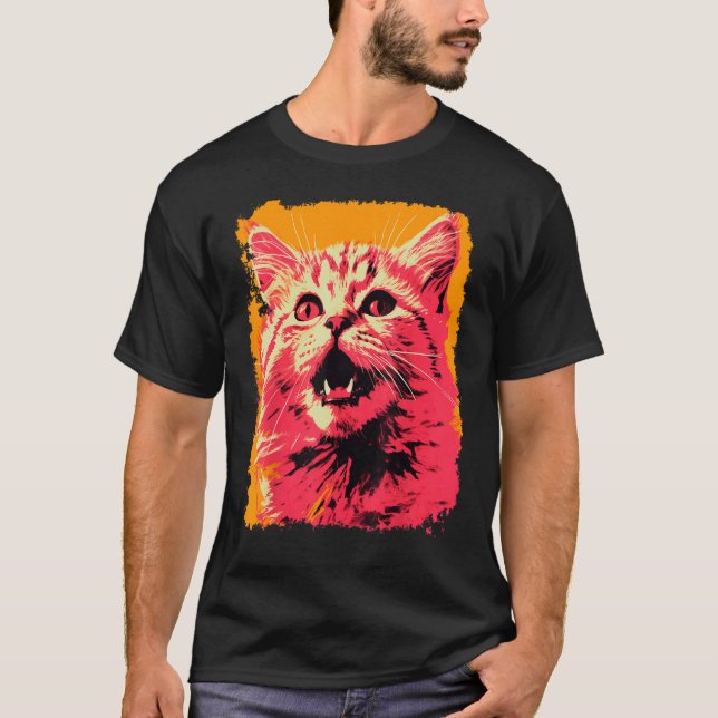 Popkonst Orange Ingefära Rosa Katt T Shirt (Framsida)