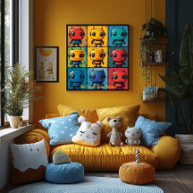 Popkonst Robotgaller Grid Färgrik Väggkonst