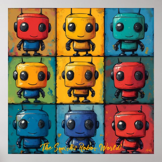 Popkonst Robotgaller Grid Färgrik Väggkonst (Framsidan)