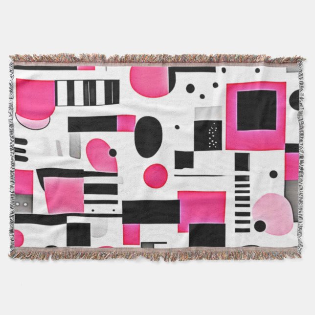 Popkonst Rosa Geometrisk Design Filt (Framsidan)