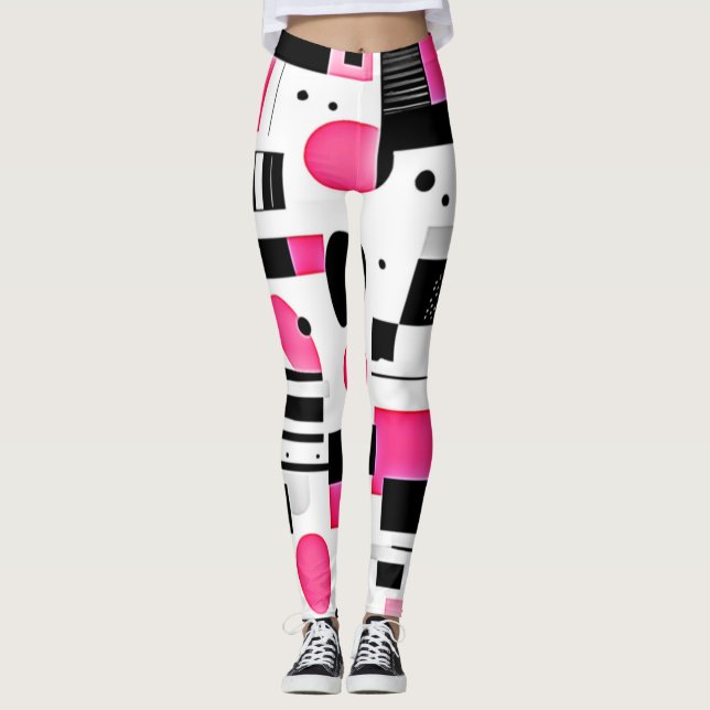 Popkonst Rosa Geometrisk Design Leggings (Framsida)