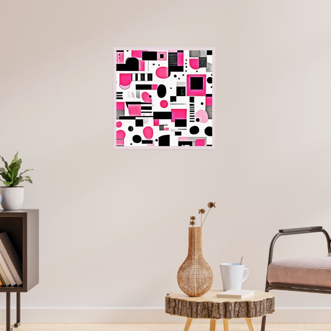 Popkonst Rosa Geometrisk Design Poster (Vardagsrum 3)