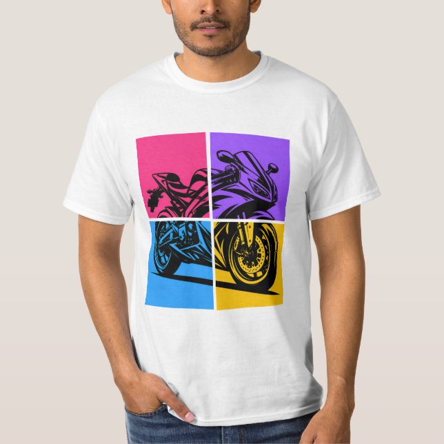 Popkonst sportmotorcykel t shirt (Framsida)