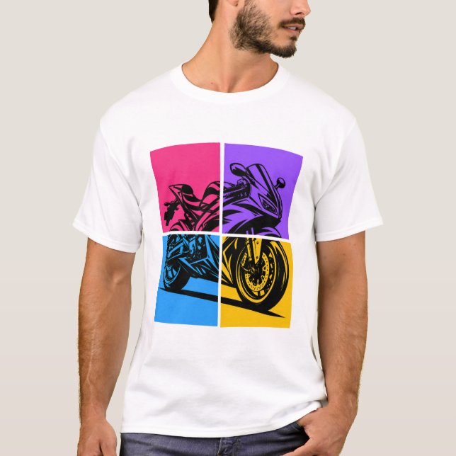 Popkonst sportmotorcykel t shirt (Framsida)