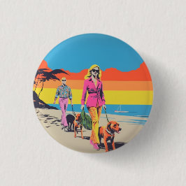 Popkonst stil stift, knapp märke, strand hund prom