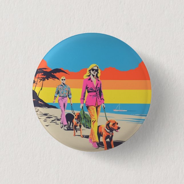 Popkonst stil stift, knapp märke, strand hund prom (Framsida)