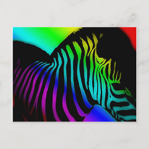 popkonst zebra i neonregnbågens färger vykort