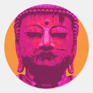 PopkonstBuddha rosor och orange Runt Klistermärke