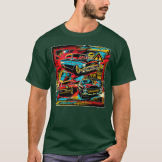 Popkonstcollage av vintagebilar present till vän t shirt