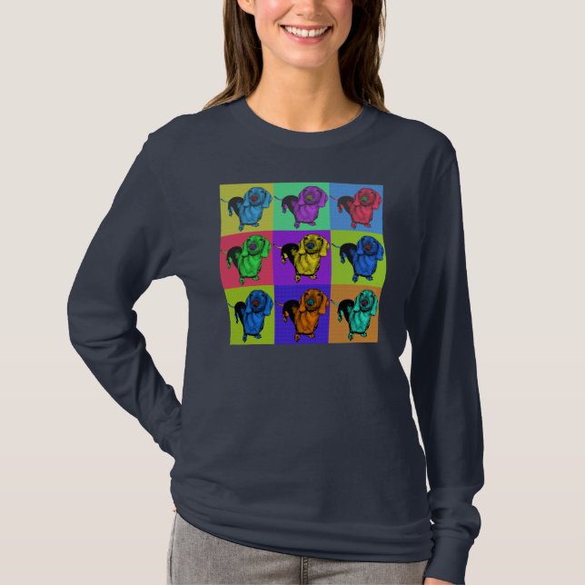Popkonstdachsunden Doxie Panels Mång--Färg Popart Tee Shirt (Framsida)