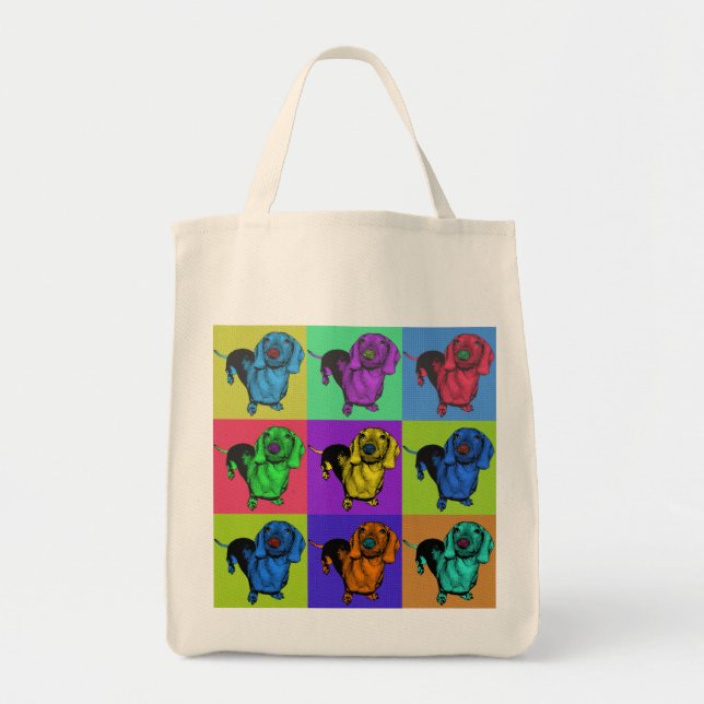 Popkonstdachsunden Doxie Panels Mång--Färg Popart Tygkasse (Framsidan)