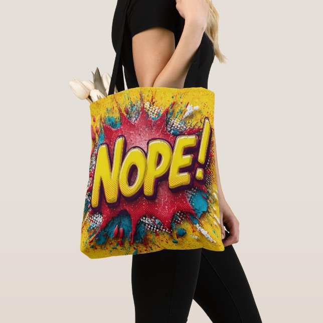 Popkonstillustration med fet gul "NEJ" Tygkasse (Närbild)