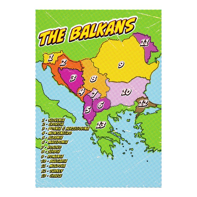 Popkonstillustrerad Balkan-karta Fototryck (Framsidan)