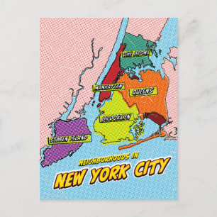 Popkonstillustrerad New York City-karta Vykort