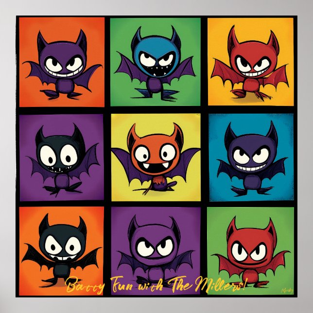 Popkonstserie med fladdermöss för Halloween Poster (Framsidan)