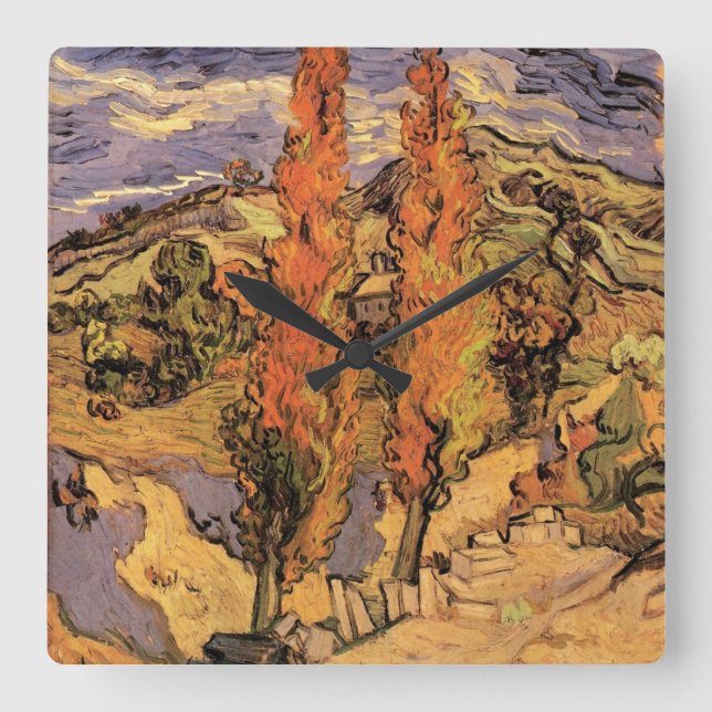 Poplars on Road through Backe av Vincent van Gogh Fyrkantig Klocka (Framsida)