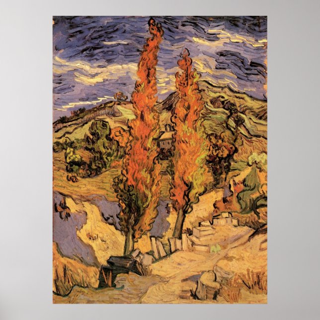 Poplars on Road through Backe av Vincent van Gogh Poster (Framsidan)