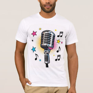 Popmikrofon med färgglada stjärnor och notblad t shirt