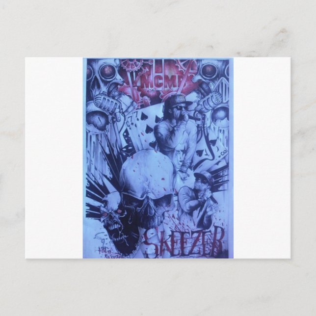 Popmusiker Blå Lila Konsttryck Vykort (Framsida)