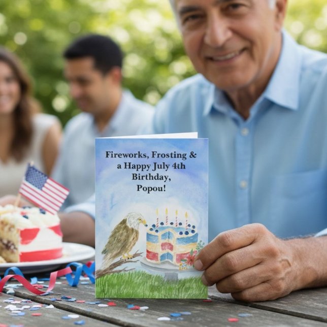Popou July 4th Birthday Bald Eagle  Kort (Skapare uppladdad)