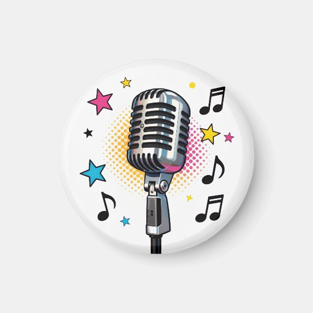Popp-mikrofon med färgglada stjärnor och musiknote magnet (Framsidan)