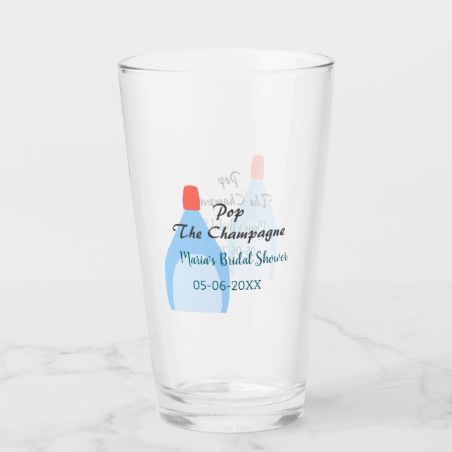 Poppa champagne blå bröllopsdusch lägg till namn d glaskopp (Framsida)