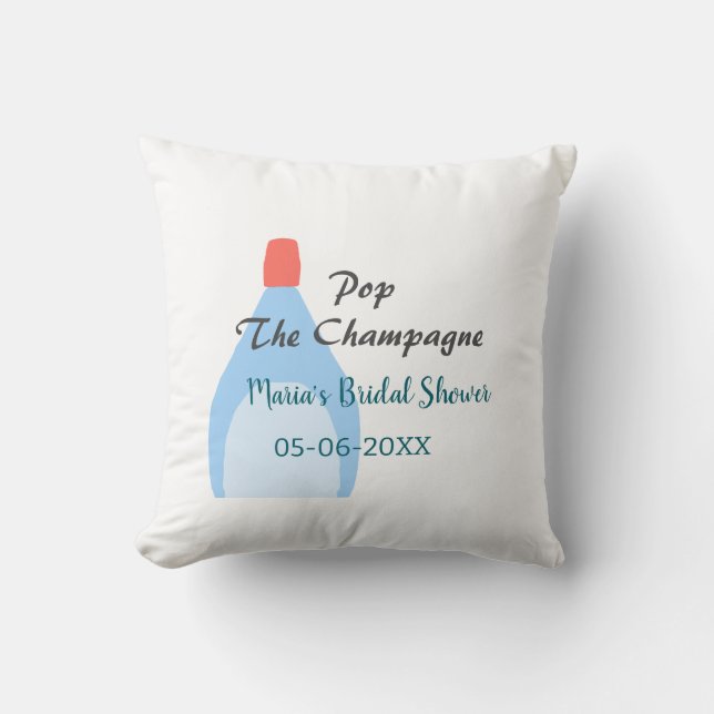 Poppa champagne blå bröllopsdusch lägg till namn d kudde (Framsida)