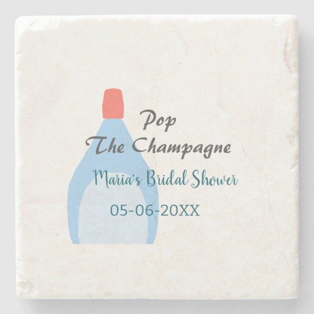 Poppa champagne blå bröllopsdusch lägg till namn d stenunderlägg (Framsidan)