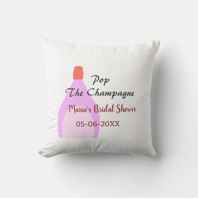 Poppa champagne rosa bröllopsdusch lägg till namn  kudde (Framsida)
