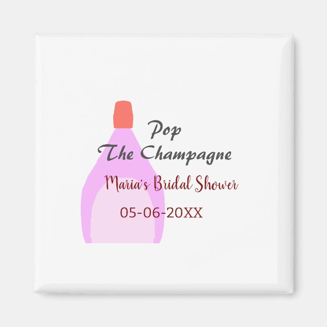Poppa champagne rosa bröllopsdusch lägg till namn  magnet (Framsidan)