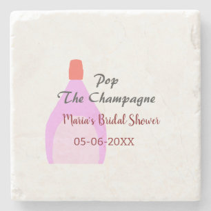 Poppa champagne rosa bröllopsdusch lägg till namn  stenunderlägg