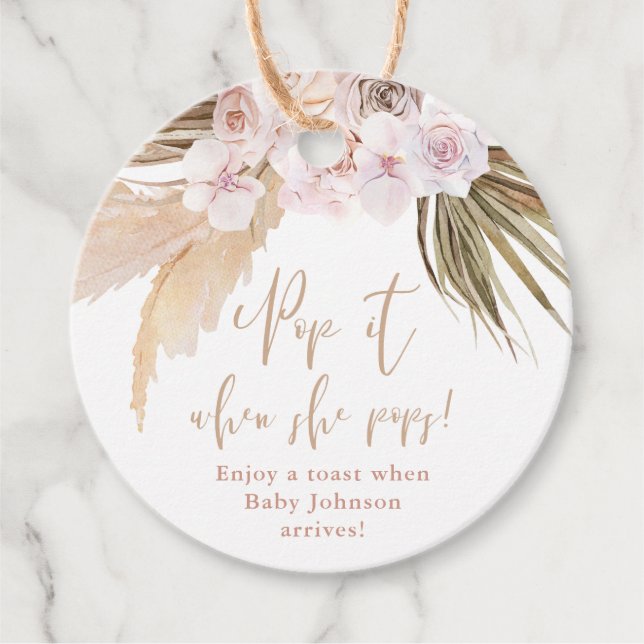 Poppa den när hon föder Pampas gräs tropiska blad Gåvor Etiketter (Framsida)