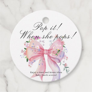 Poppa den när hon poppar! - Bow Floral Baby shower Gåvor Etiketter