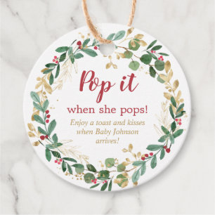 Poppa den när hon poppar elegant julkrans gåvor etiketter