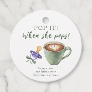 Poppa det när hon poppar! Kaffe baby shower Gåvor Etiketter