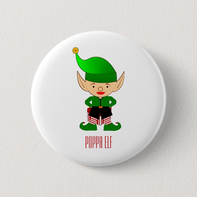 Poppa Elf-julklapp Helgdag Pin Knapp (Framsida)