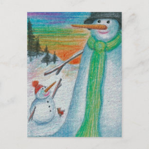 Poppa Snögubbe och hans lilla Snowboy Son! Vykort