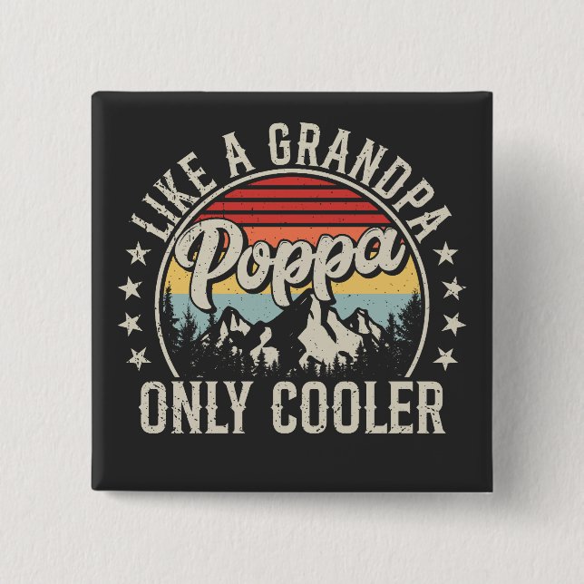 Poppa som en "Grandpa Only Cooler Retro Square" Knapp (Framsida)