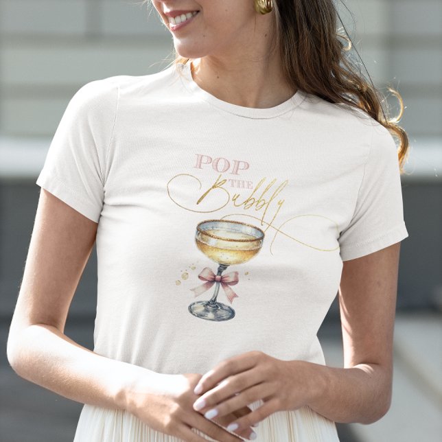 Poppad Bubbly Champagne Rosa Slinga T Shirt (Pop the Bubbly Champagne Pink Bow Tri-Blend Shirt)
